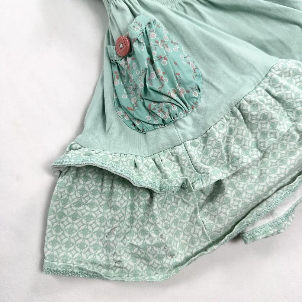 MATILDA JANE Ruffle A Line Dress Pockets Size 2 2T Green Cottagecore Country